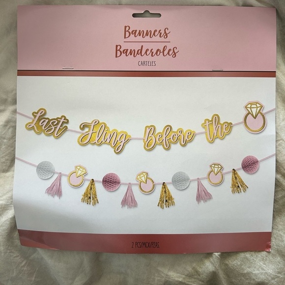 None Other - Last Fling Before the Ring Banner - Pink and Gold